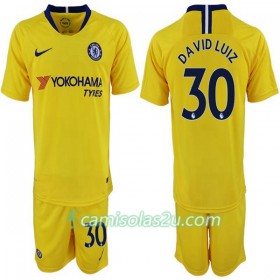 Camisolas de Futebol Chelsea David Luiz 30 Criança Equipamento Alternativa 2018/19 Manga Curta